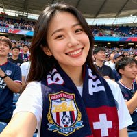 球迷用户头像，戴球队围巾的女性球迷自拍照片